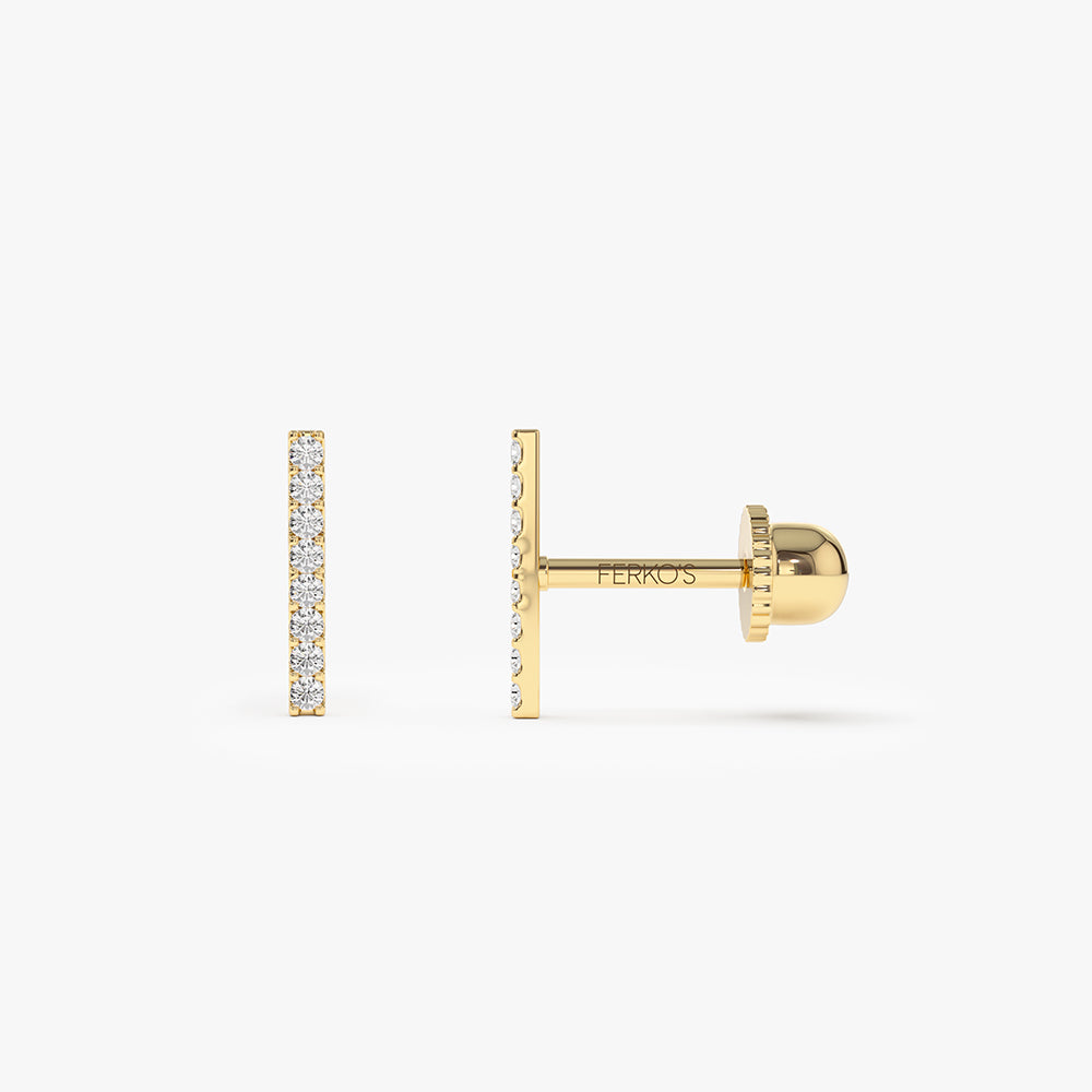 OBFJ2218 - Diamond Bar Helix Piercing earrings in selectable metal and diamond options - Roselle Jewelry view 1