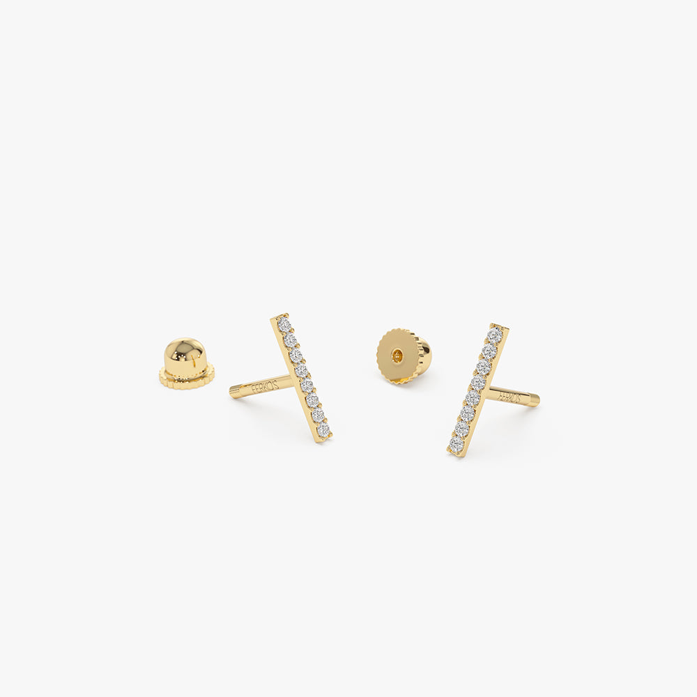 OBFJ2218 - Diamond Bar Helix Piercing earrings in selectable metal and diamond options - Roselle Jewelry view 6
