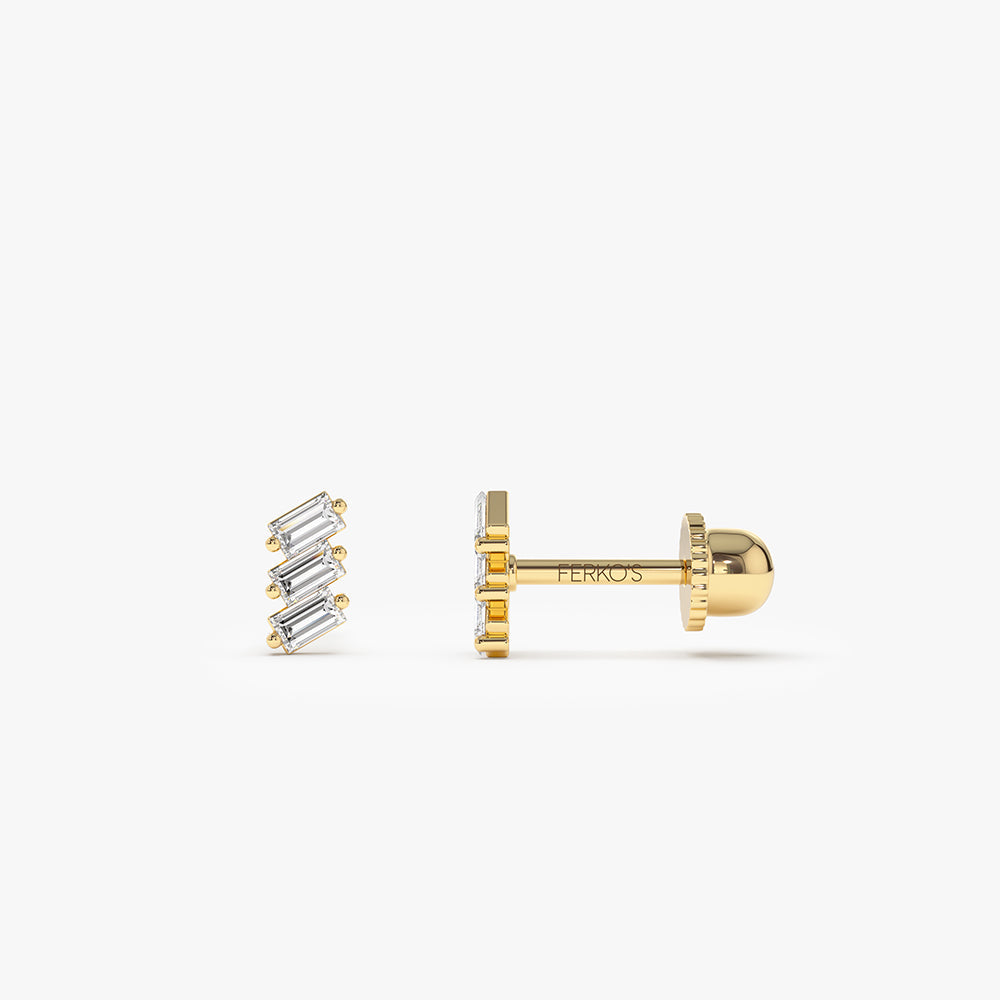 OBFJ2207 - Trio Baguette Diamond Helix Piercing earrings in selectable metal and diamond options - Roselle Jewelry view 1
