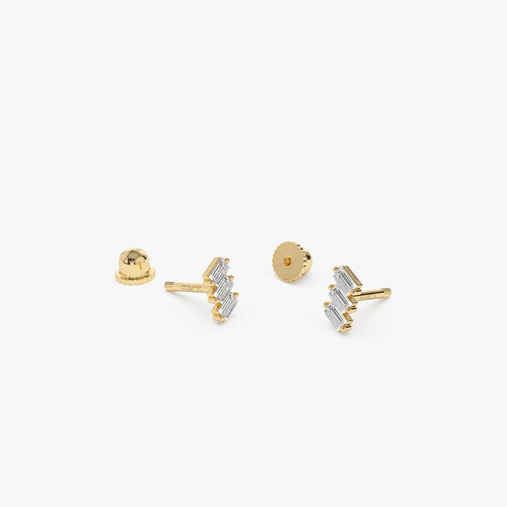OBFJ2207 - Trio Baguette Diamond Helix Piercing earrings in selectable metal and diamond options - Roselle Jewelry view 6