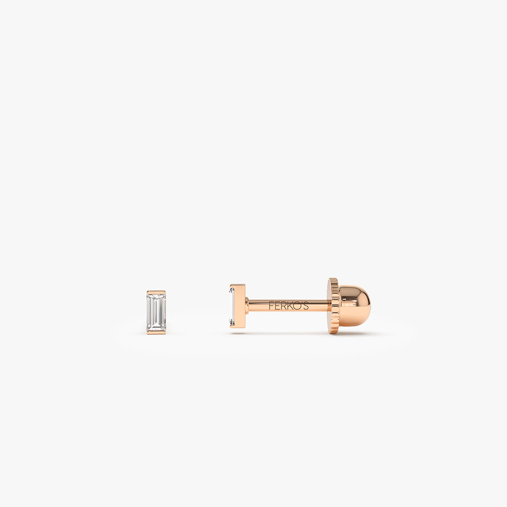OBFJ2215 - Single Baguette Helix Piercing earrings in selectable metal and diamond options - Roselle Jewelry view 3