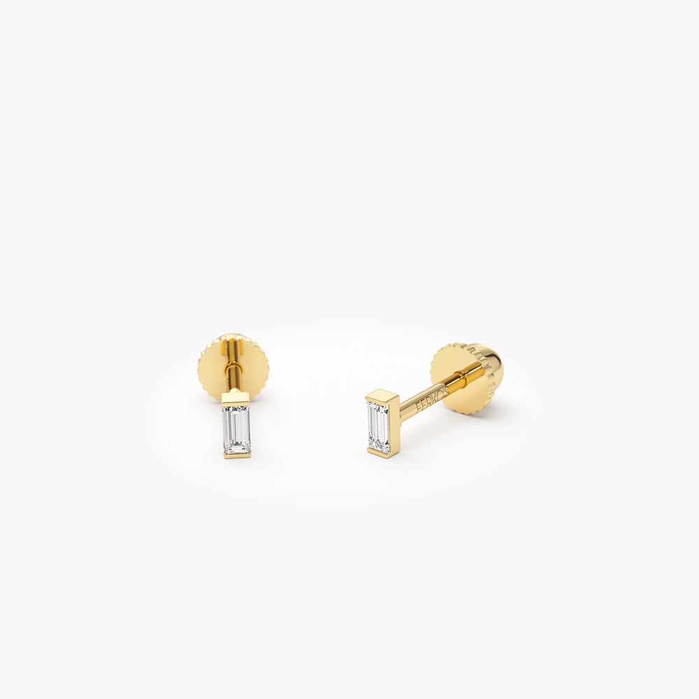 OBFJ2215 - Single Baguette Helix Piercing earrings in selectable metal and diamond options - Roselle Jewelry view 5