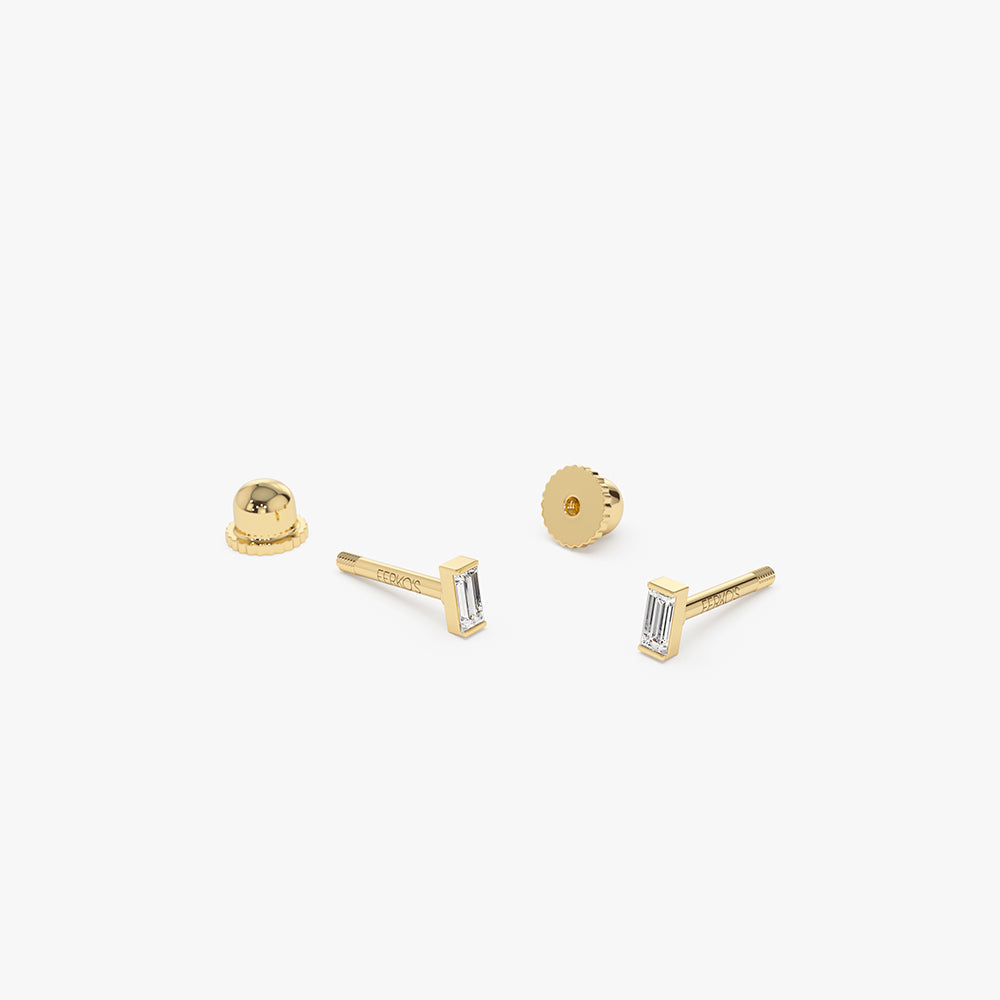 OBFJ2215 - Single Baguette Helix Piercing earrings in selectable metal and diamond options - Roselle Jewelry view 6