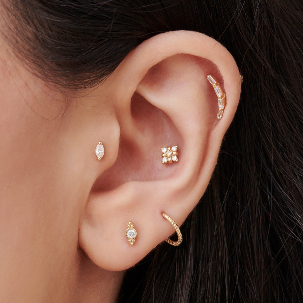 OBFJ2210 - Six Dot Diamond Helix Piercing earrings in selectable metal and diamond options - Roselle Jewelry view 3