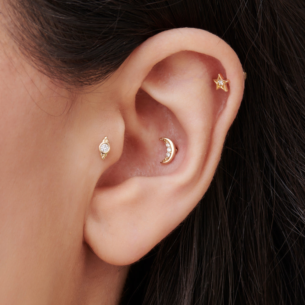OBFJ2210 - Six Dot Diamond Helix Piercing earrings in selectable metal and diamond options - Roselle Jewelry view 2