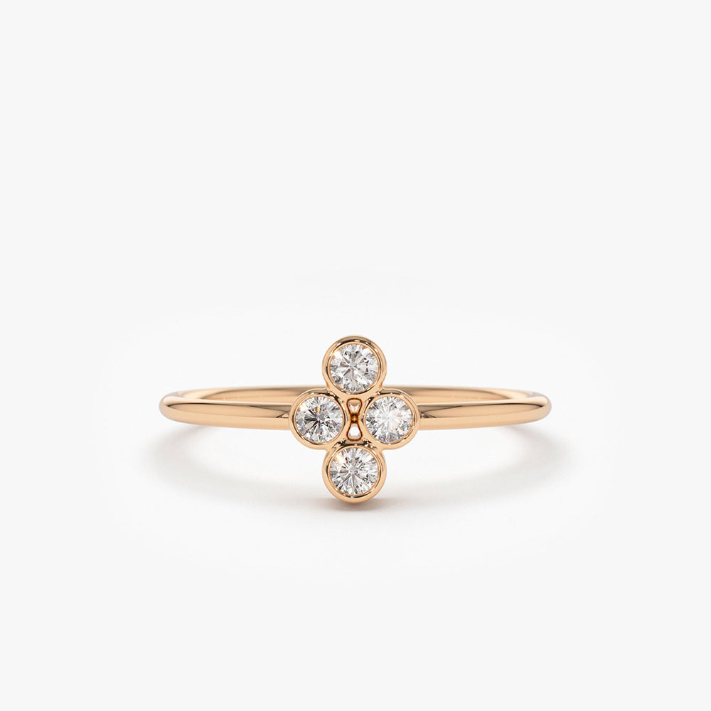 OBFJ1599 - 14K Gold Bezel Setting Quad Diamond Ring 4