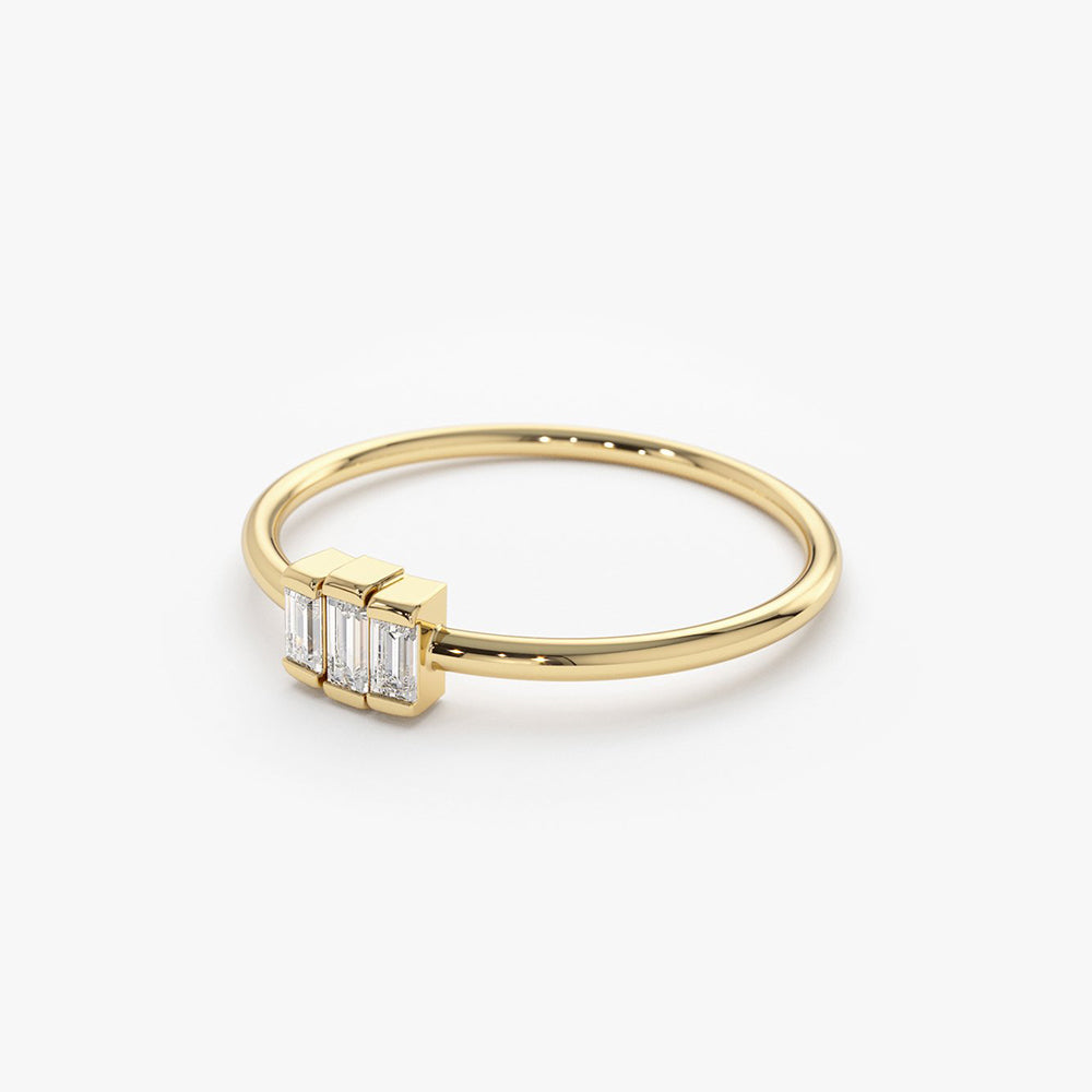 OBFJ1589 - 14K Gold Baguette Trio Diamond Ring 7