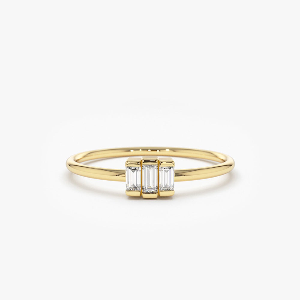 OBFJ1589 - 14K Gold Baguette Trio Diamond Ring 1