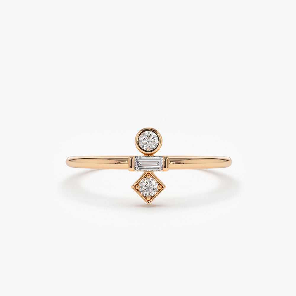 OBFJ1608 - 14K Gold Baguette and Round Cut Diamond Ring 4