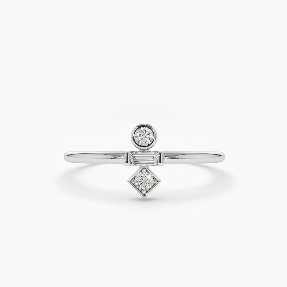 OBFJ1608 - 14K Gold Baguette and Round Cut Diamond Ring 5