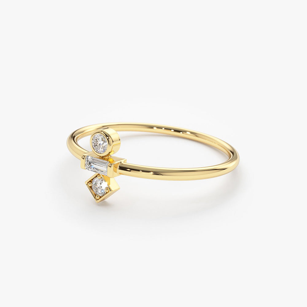 OBFJ1608 - 14K Gold Baguette and Round Cut Diamond Ring 7