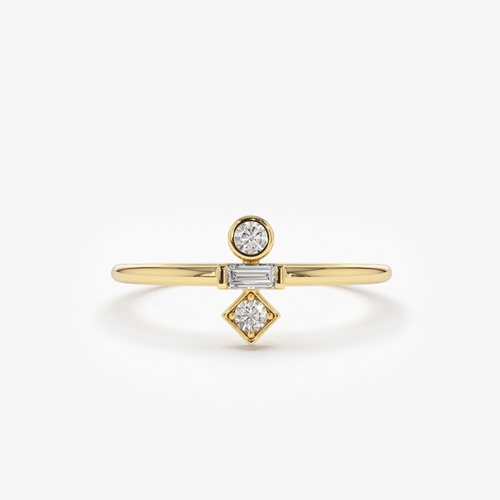 OBFJ1608 - 14K Gold Baguette and Round Cut Diamond Ring 1