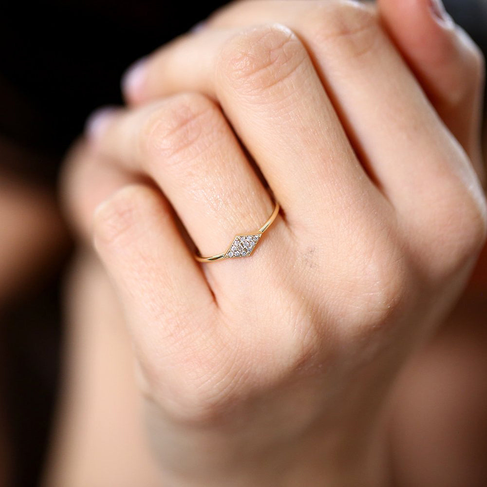 OBFJ1575 - 14K Gold Diamond Shape Micro Pave Ring 3