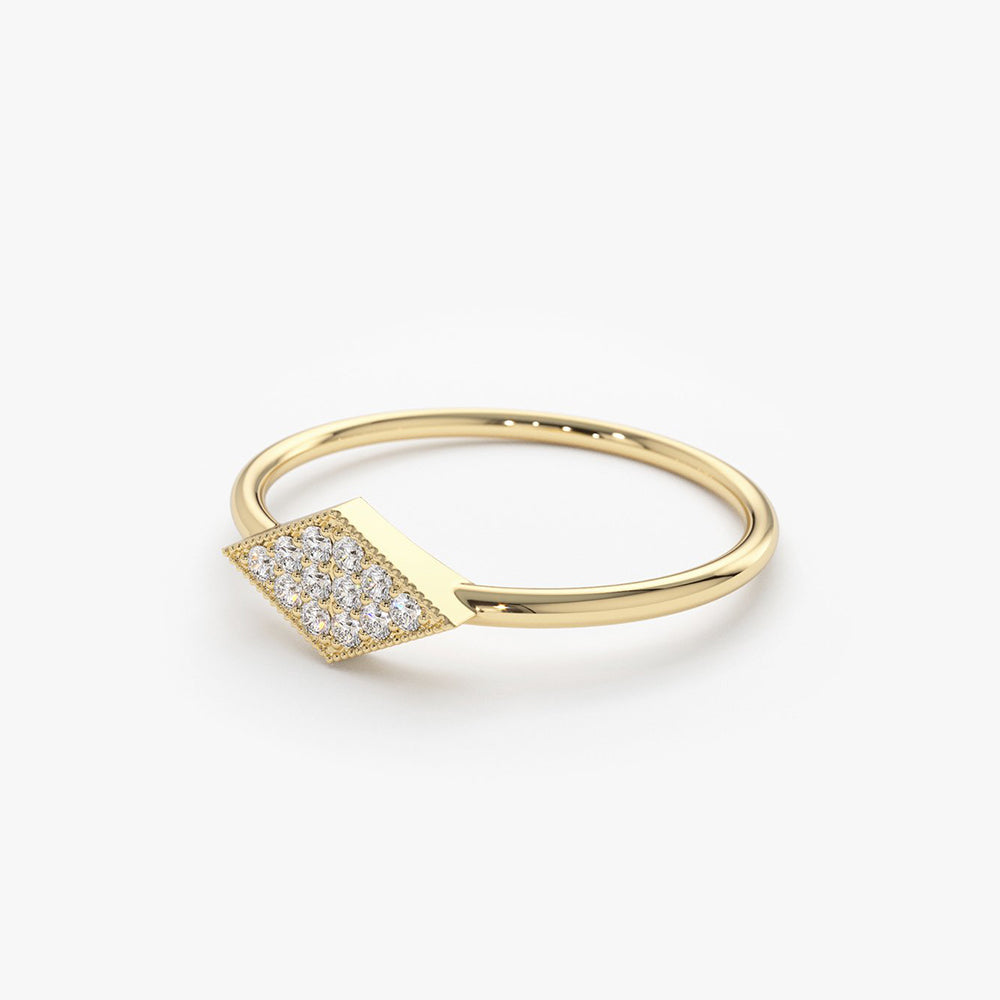 OBFJ1575 - 14K Gold Diamond Shape Micro Pave Ring 7