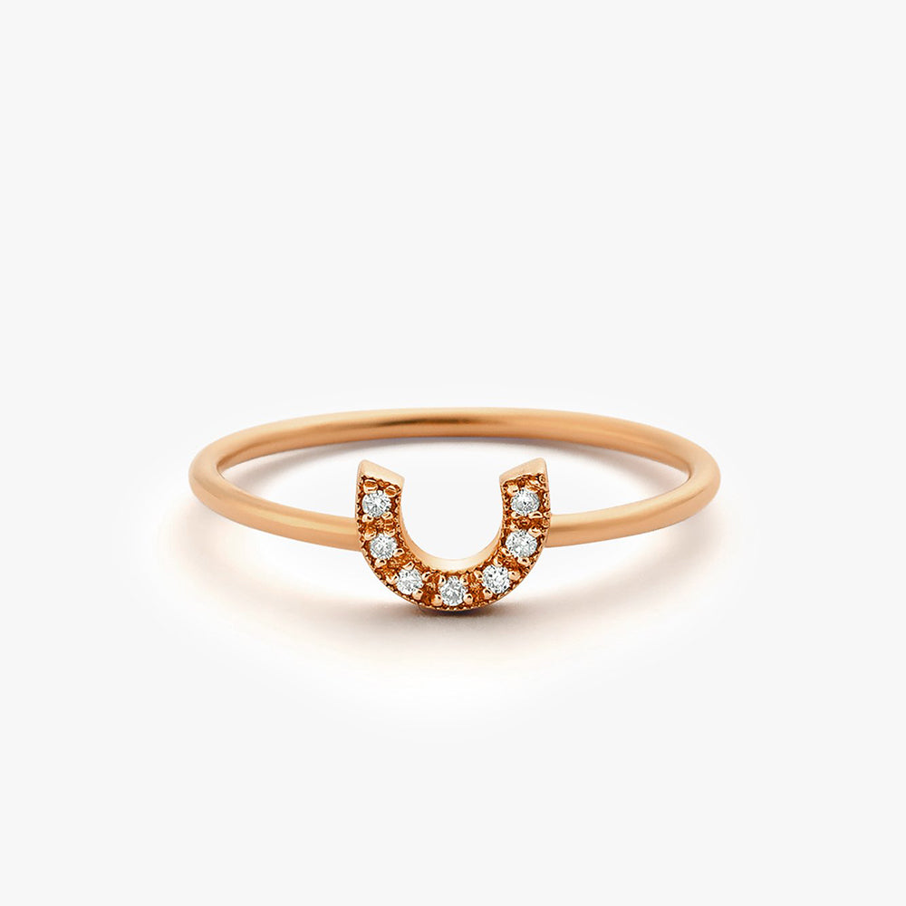 OBFJ1612 - 14K Horseshoe Ring with Round Cut White Diamonds 5