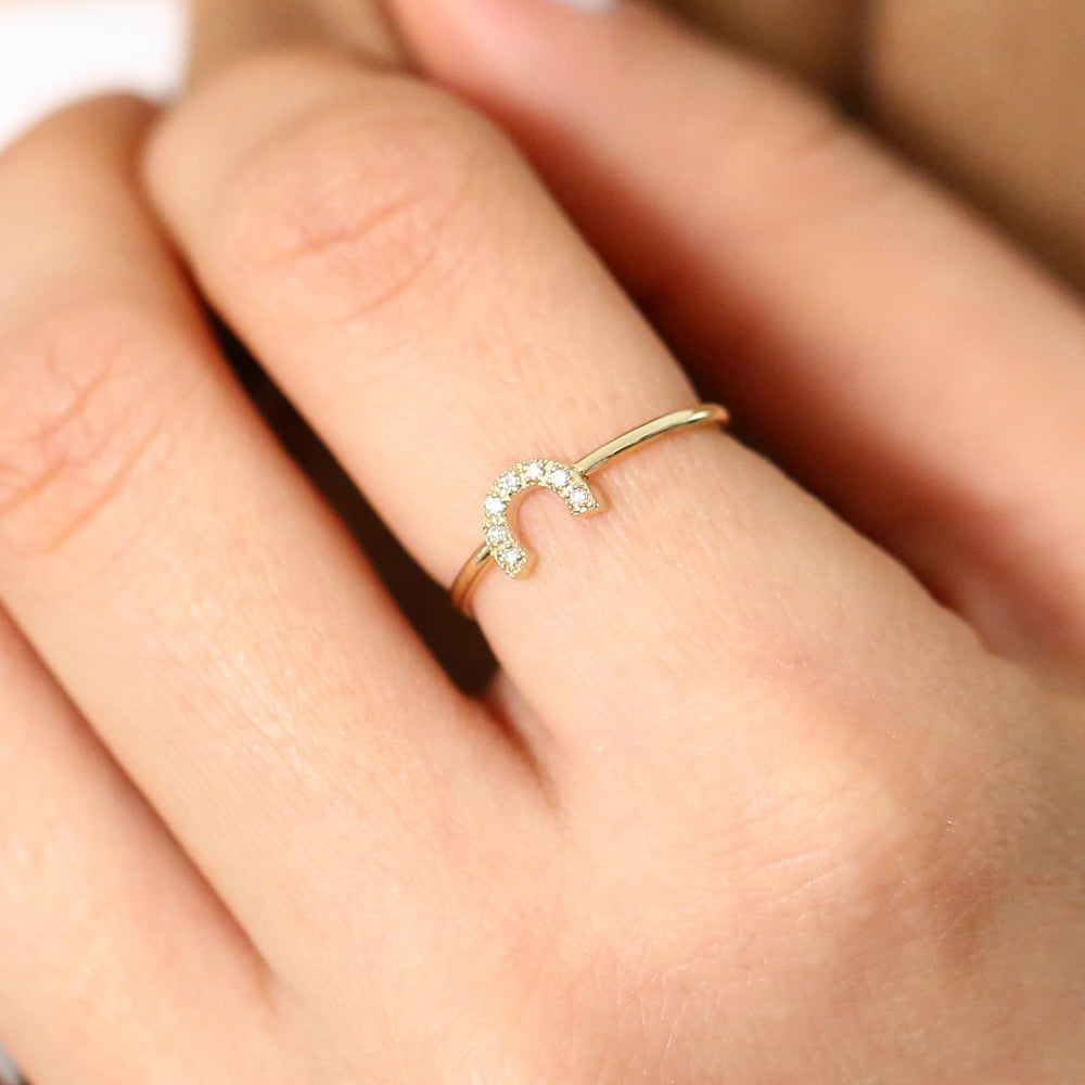 OBFJ1612 - 14K Horseshoe Ring with Round Cut White Diamonds 2