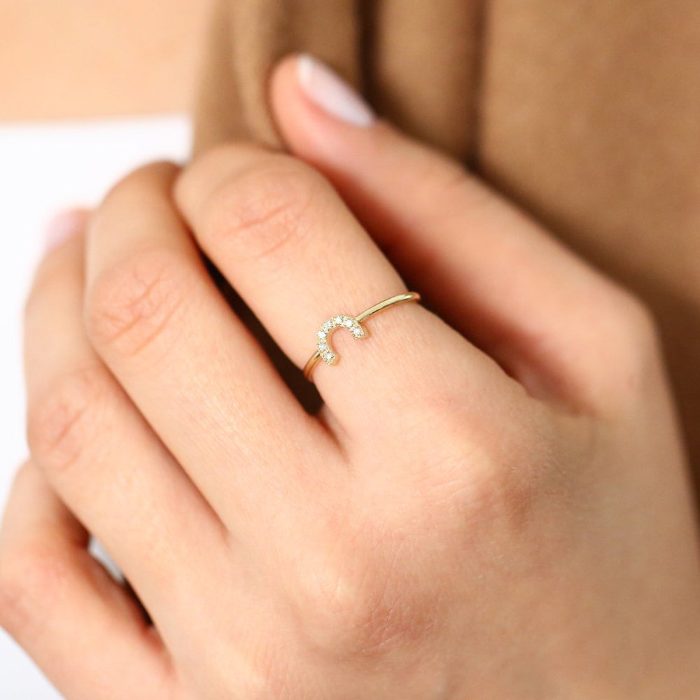 OBFJ1612 - 14K Horseshoe Ring with Round Cut White Diamonds 3
