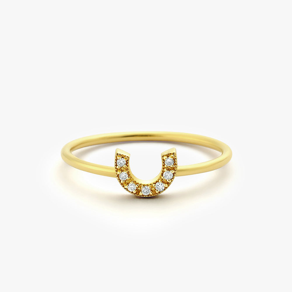 OBFJ1612 - 14K Horseshoe Ring with Round Cut White Diamonds 1