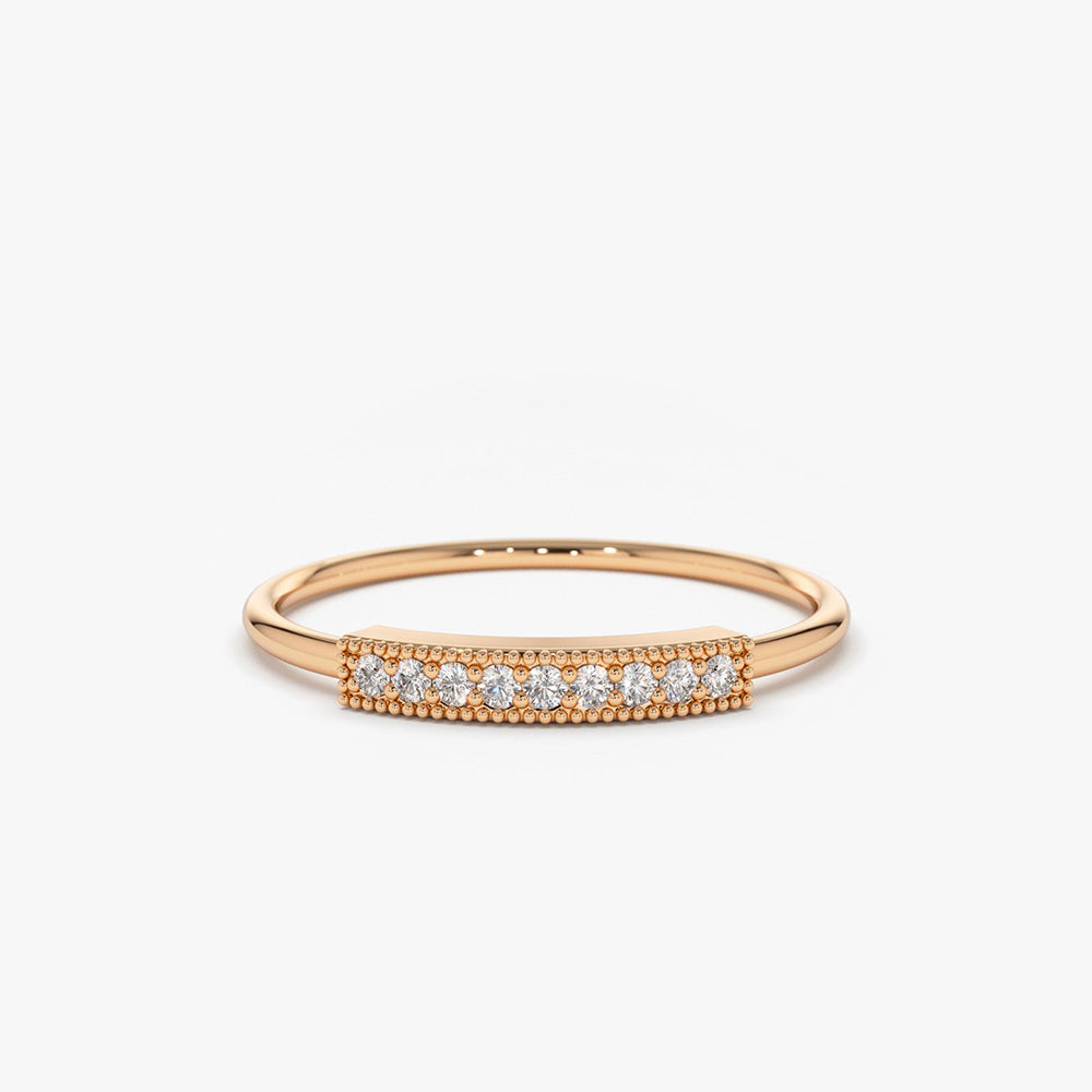 OBFJ1603 - 14K Gold Single Row Pave Diamond Ring 3