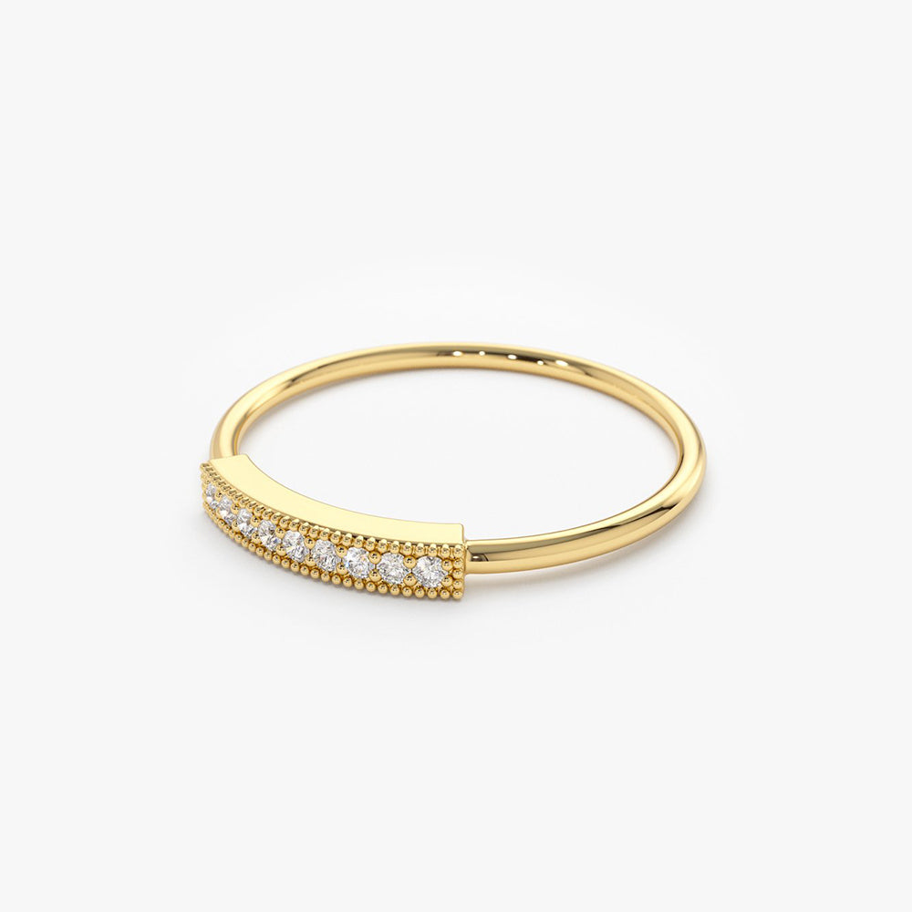 OBFJ1603 - 14K Gold Single Row Pave Diamond Ring 5