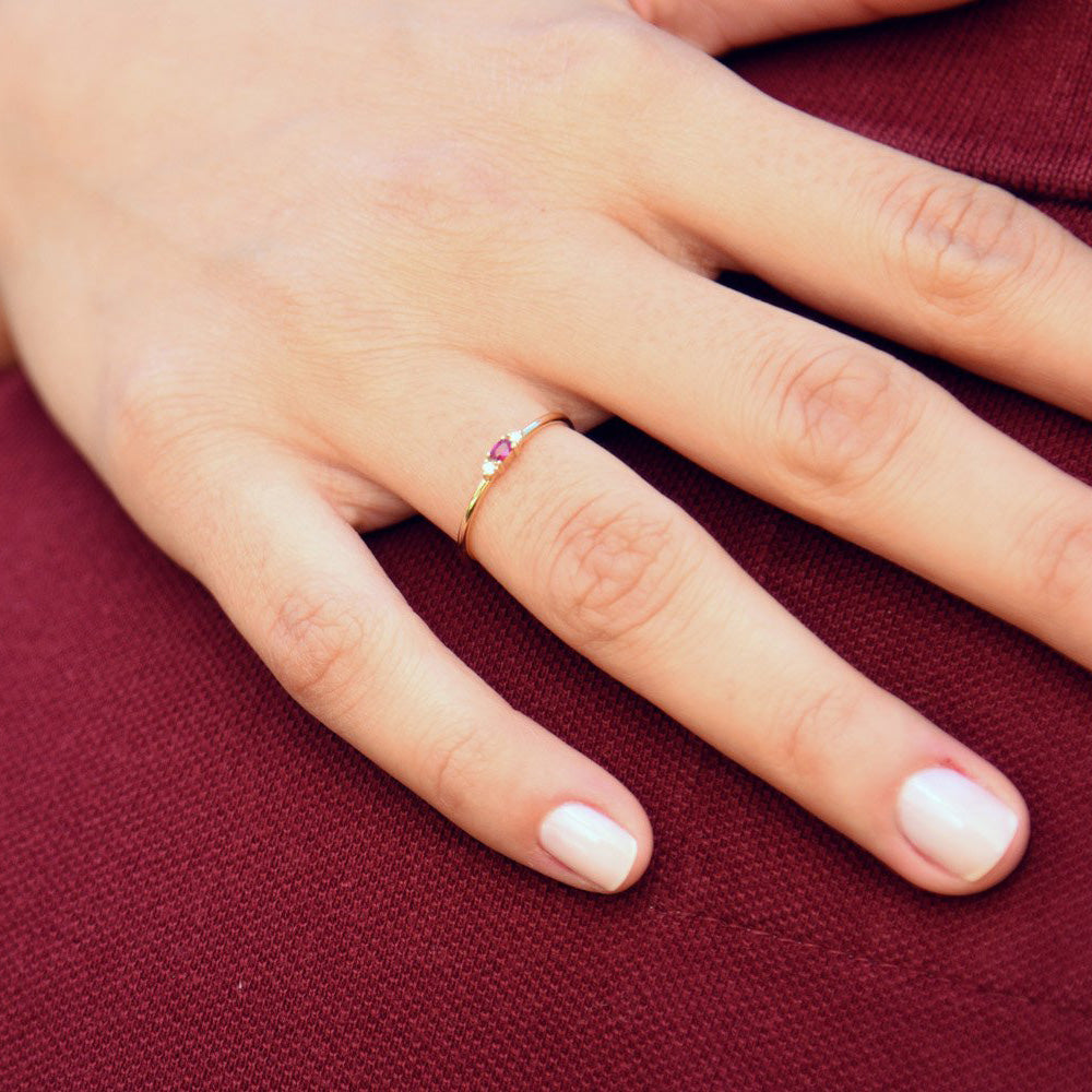 OBFJ1636 - 14K Mini Oval Ruby Ring with Diamonds 2