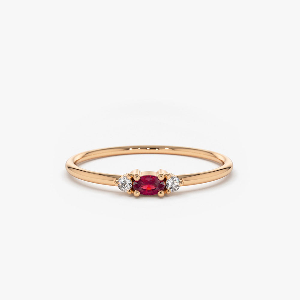OBFJ1636 - 14K Mini Oval Ruby Ring with Diamonds 5