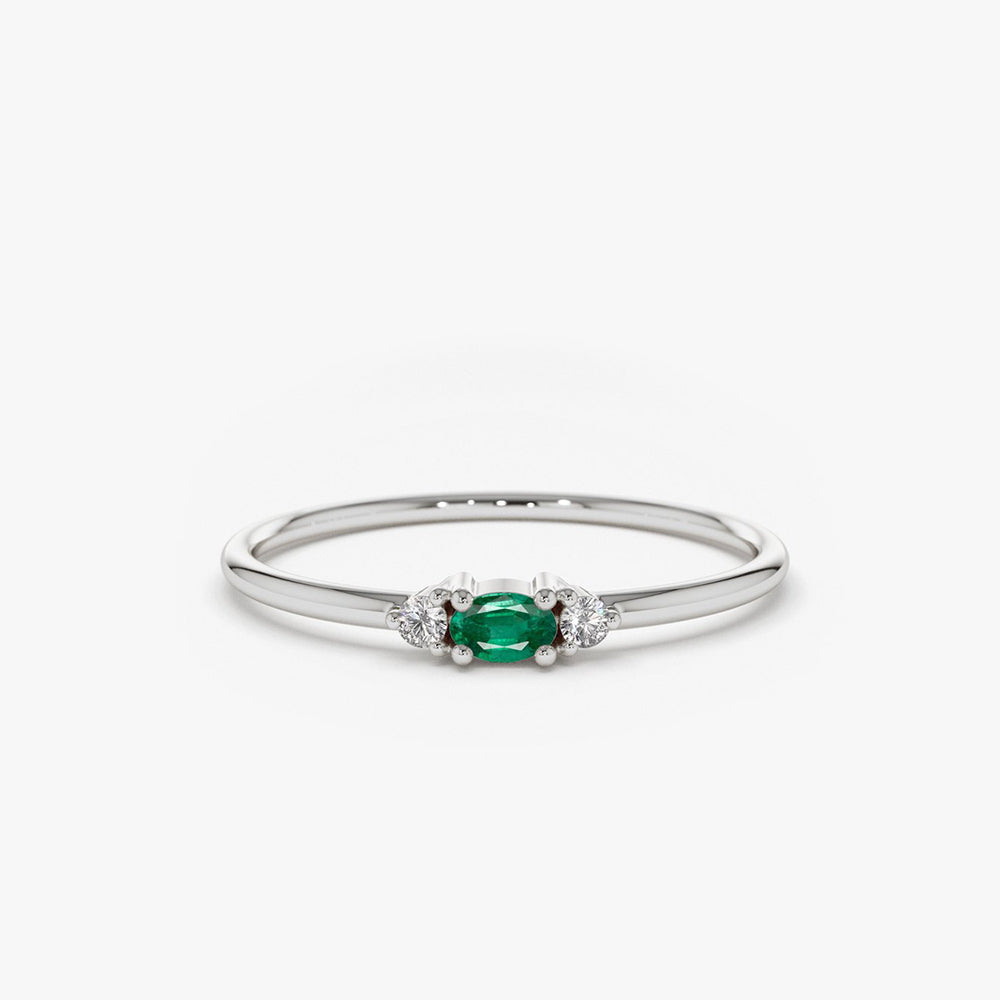 OBFJ1635 - 14K Mini Oval Emerald Ring with Diamonds 6