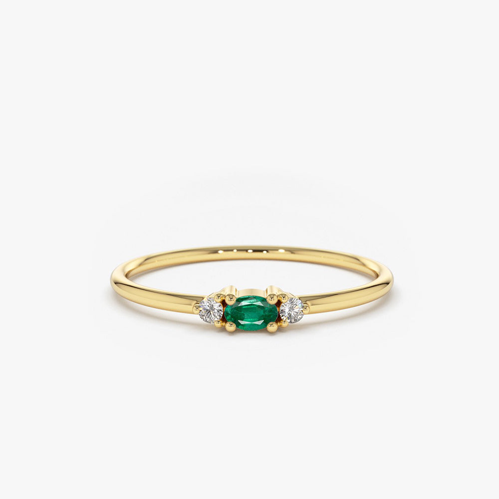 OBFJ1635 - 14K Mini Oval Emerald Ring with Diamonds 1