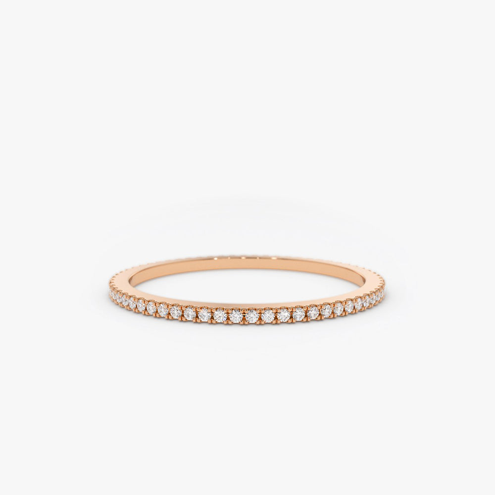 OBFJ0233 - 14K Rose Ultra Thin 1MM Micro Pave Diamond Eternity Wedding Band 1