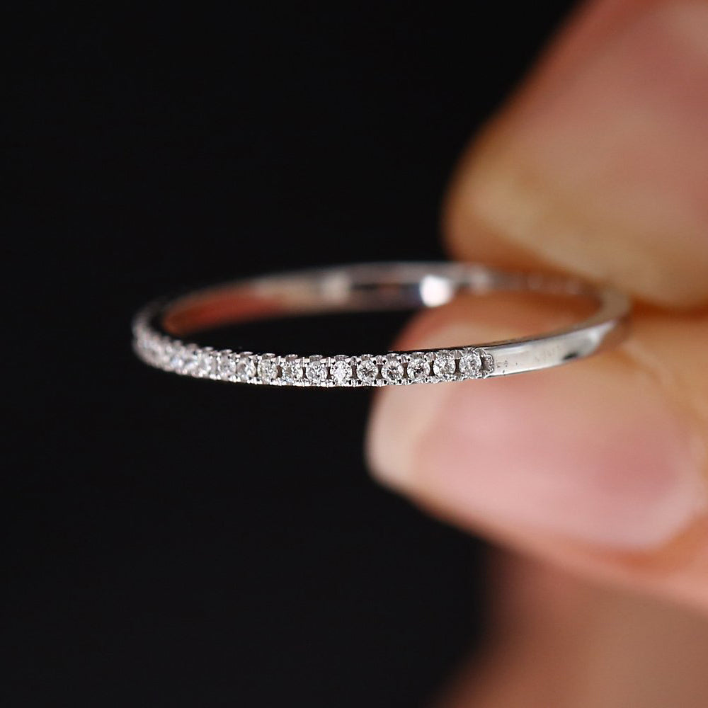 OBFJ1669 - 14K Gold Half Eternity Micro Pave Diamond Ring 4