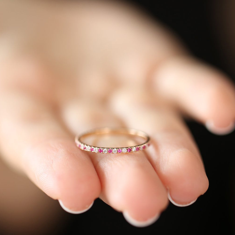 OBFJ1855 - 14K Ruby and Diamond Alternating Eternity Ring 5