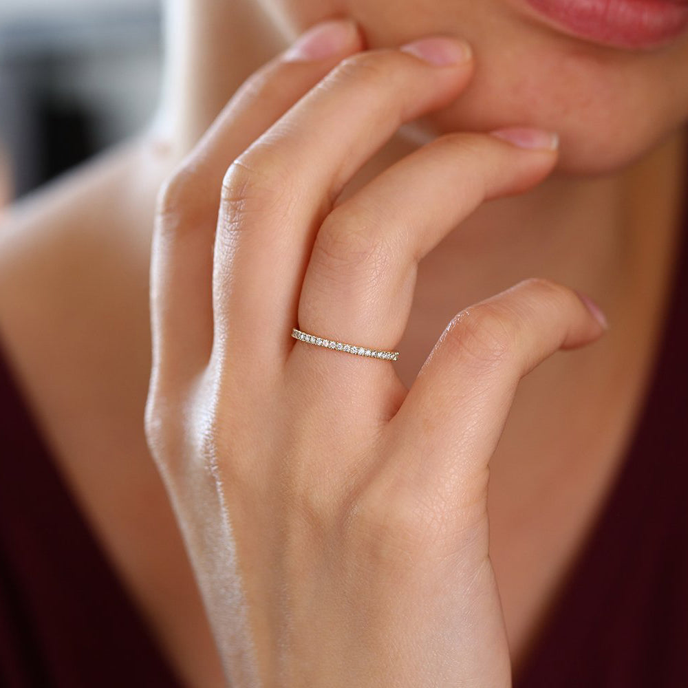 OBFJ1658 - 14K Gold 1.5MM Half Eternity Diamond Ring 3
