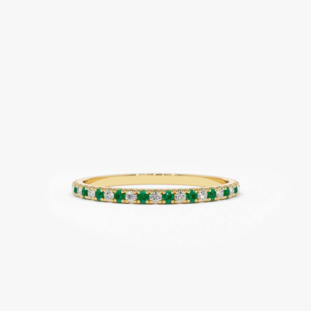 OBFJ1845 - 14K Emerald and Diamond Alternating Eternity Ring 1