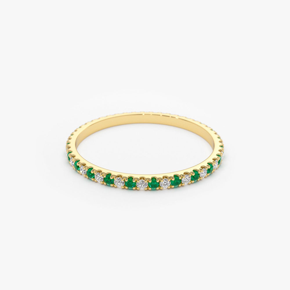 OBFJ1845 - 14K Emerald and Diamond Alternating Eternity Ring 6