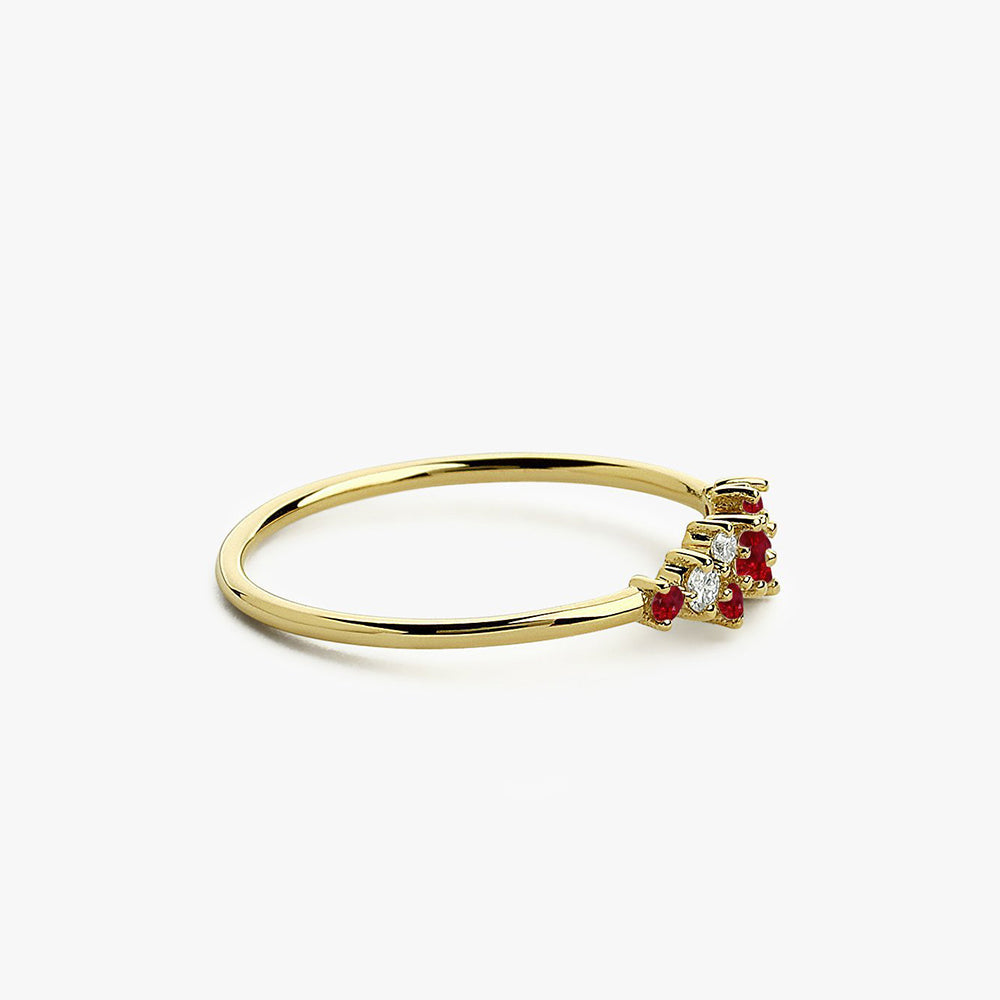 OBFJ1767 - 14k Gold Ruby and Diamond Cluster Ring 4