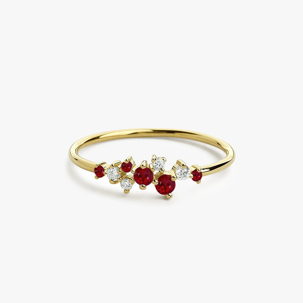 OBFJ1767 - 14k Gold Ruby and Diamond Cluster Ring 1