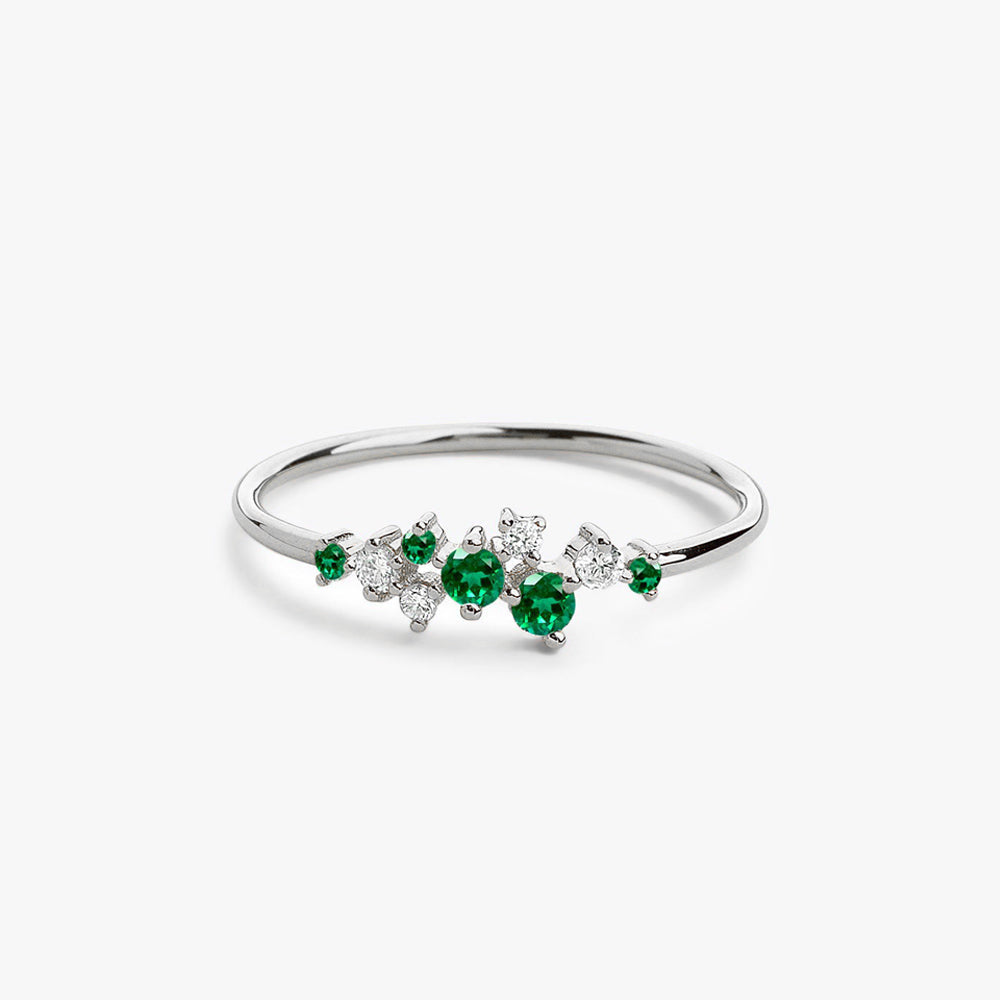 OBFJ1766 - 14k Emerald and Diamond Cluster Ring 4