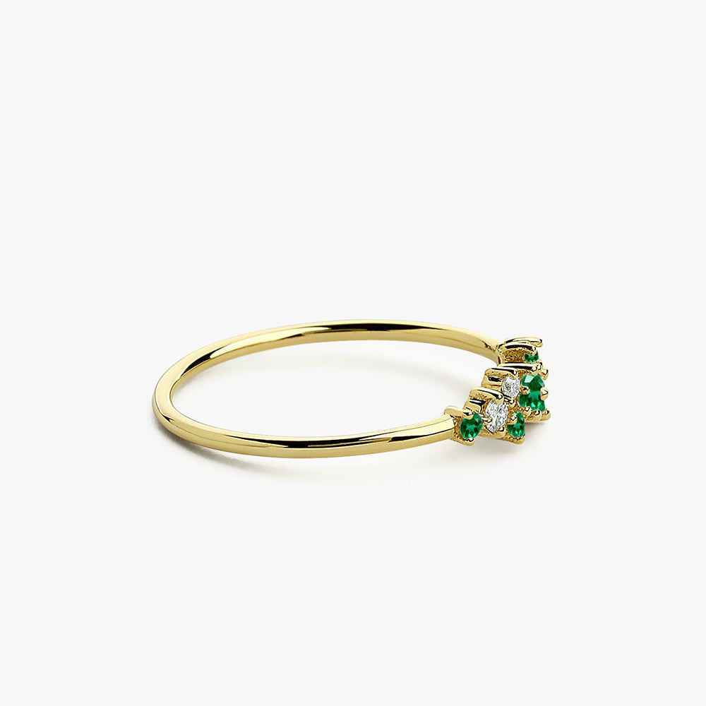 OBFJ1766 - 14k Emerald and Diamond Cluster Ring 6