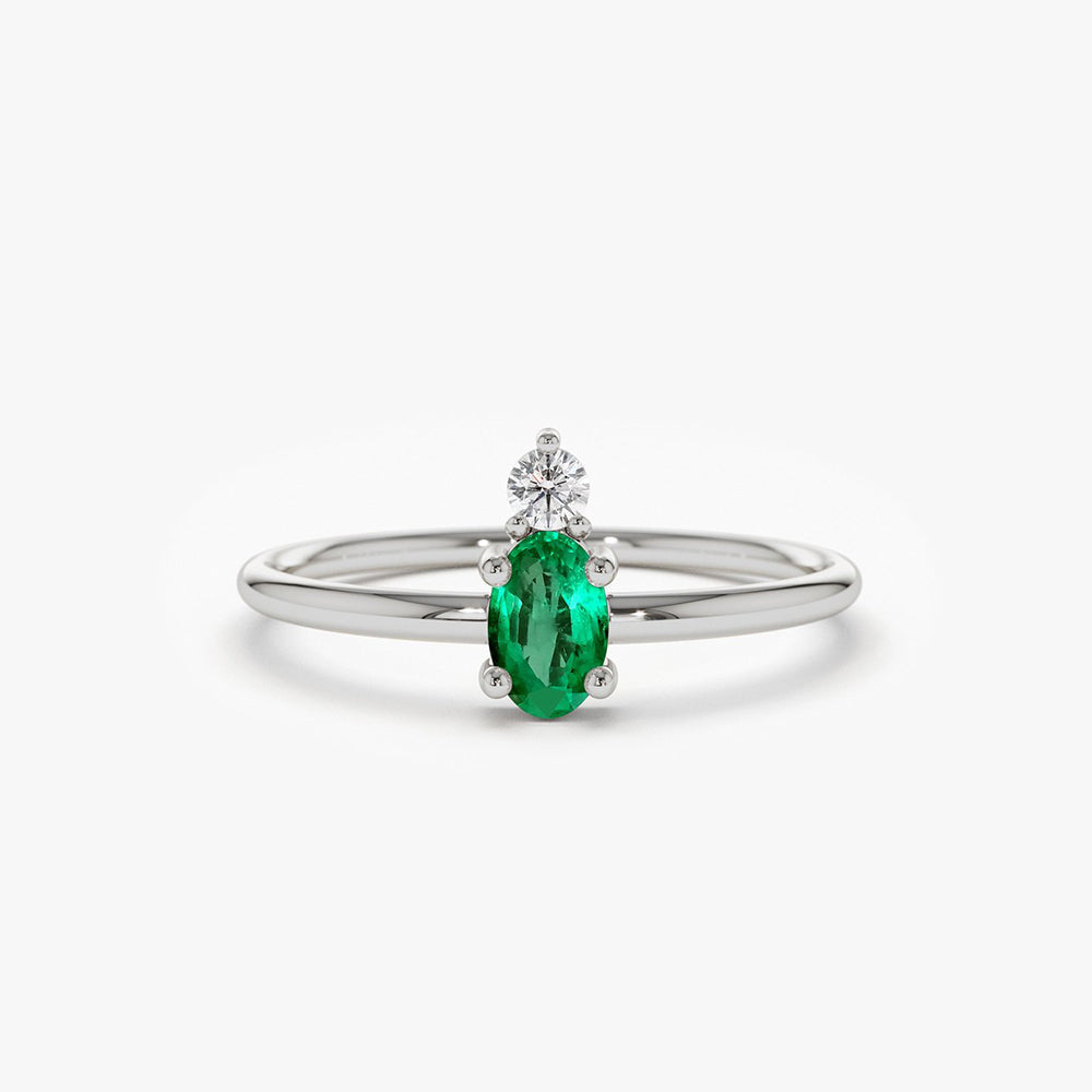 OBFJ1631 - 14K Gold Oval Emerald and Diamond Ring 5