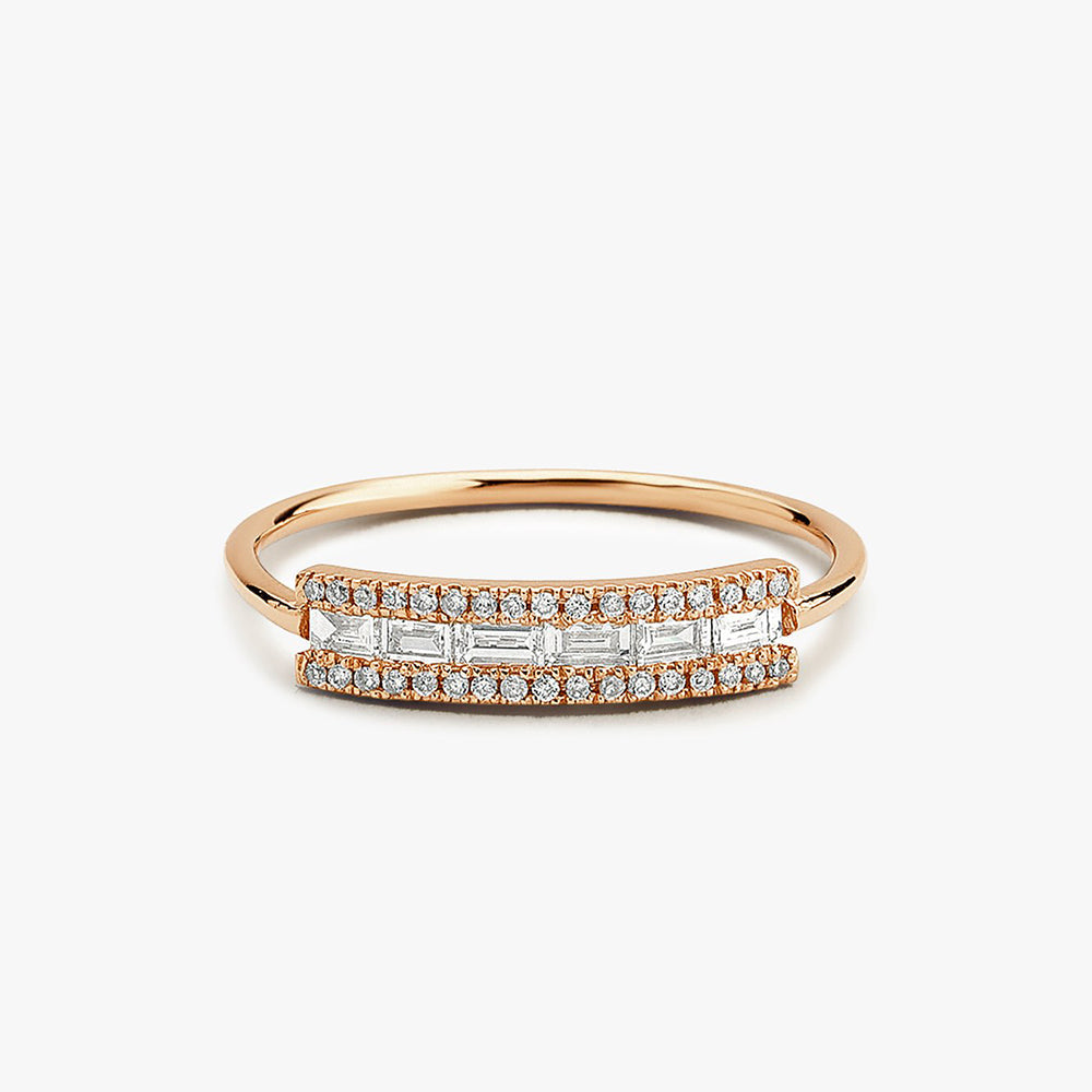 OBFJ1627 - 14K Gold Horizontal Baguette Diamond Ring 2