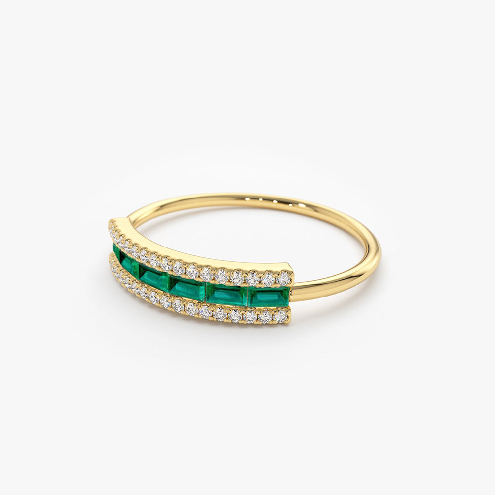 OBFJ1698 - 14k Baguette Emerald and Diamonds Ring 9