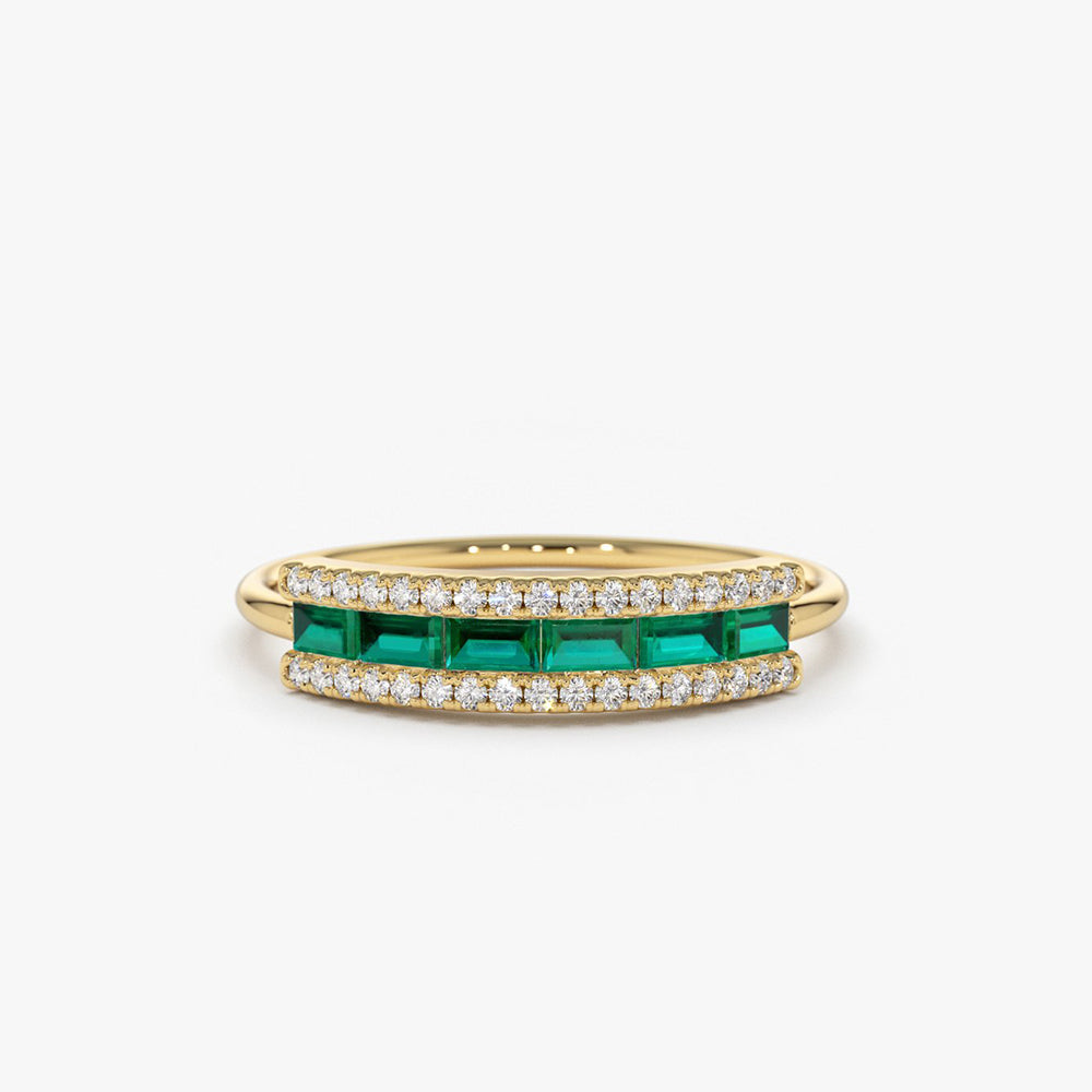 OBFJ1698 - 14k Baguette Emerald and Diamonds Ring 1