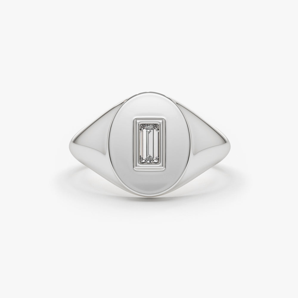 OBFJ1666 - 14K Gold Baguette Diamond Signet Ring 6