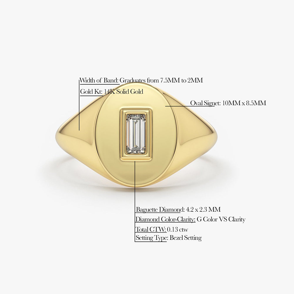 OBFJ1666 - 14K Gold Baguette Diamond Signet Ring 8
