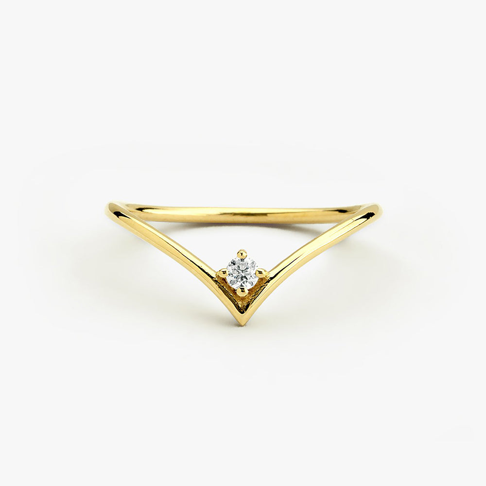 OBFJ1663 - 14K Gold Chevron Diamond Ring 1