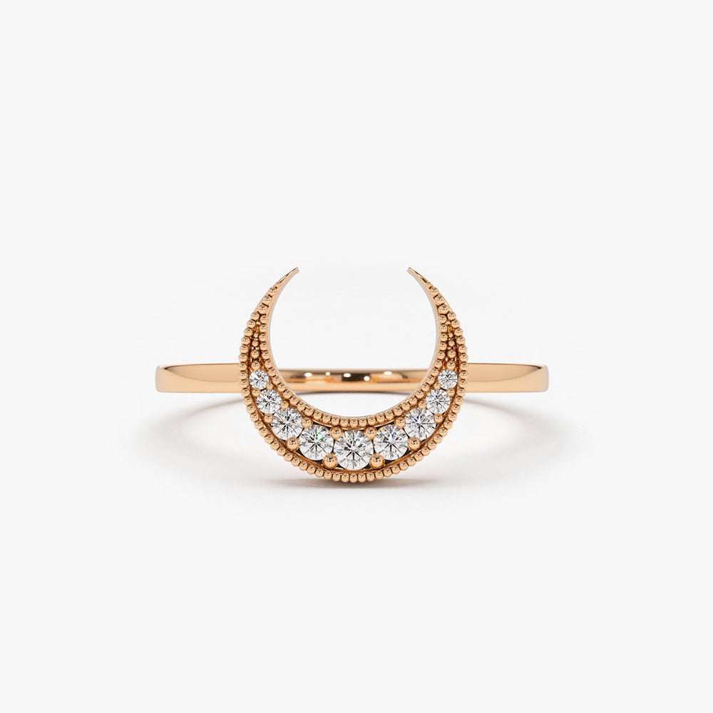 OBFJ1646 - 14K Gold Crescent Moon Diamond Ring 2