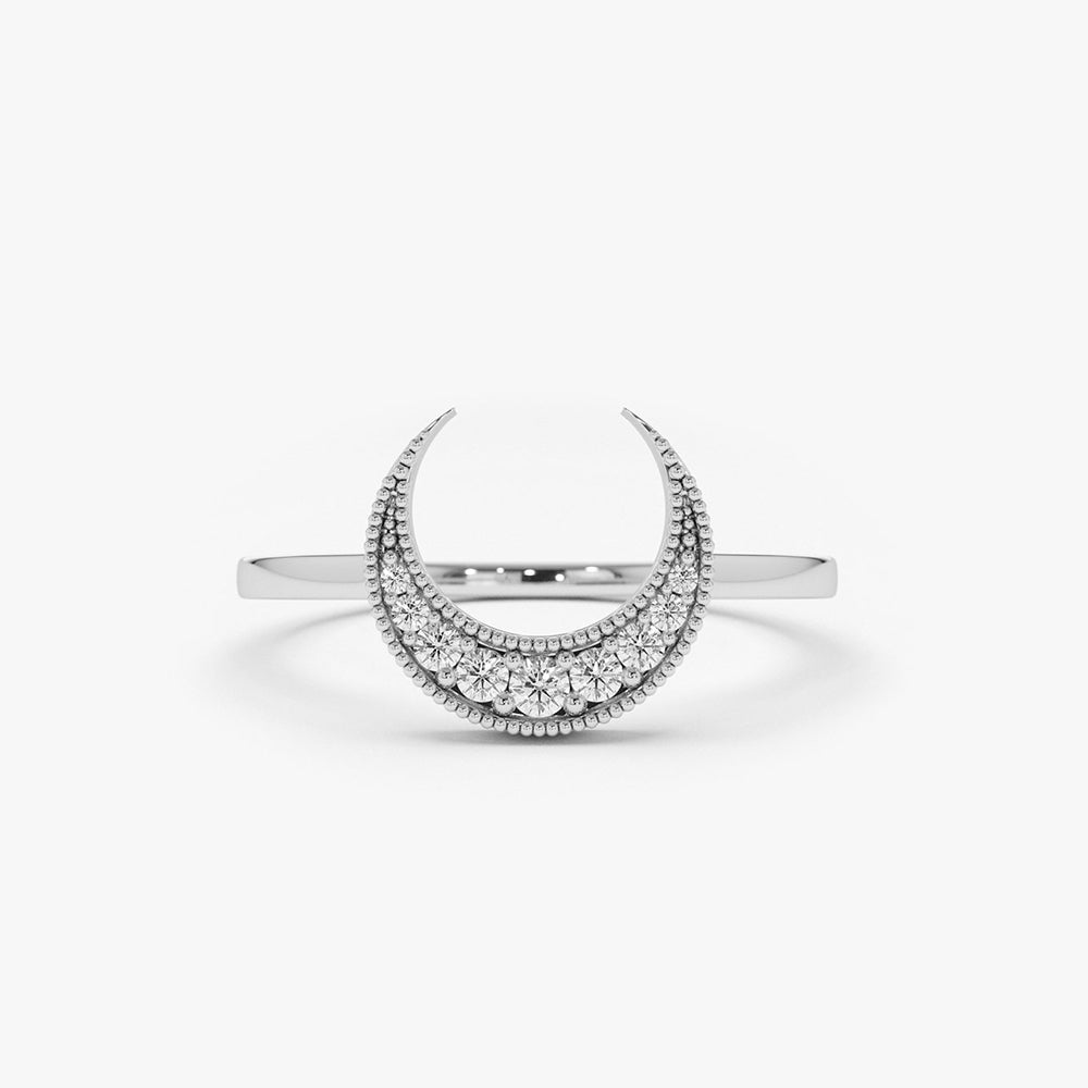 OBFJ1646 - 14K Gold Crescent Moon Diamond Ring 3