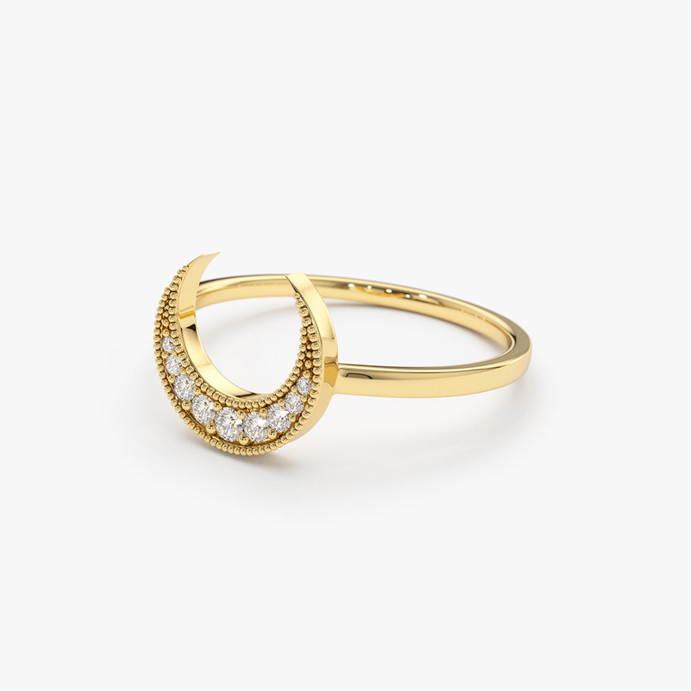OBFJ1646 - 14K Gold Crescent Moon Diamond Ring 4