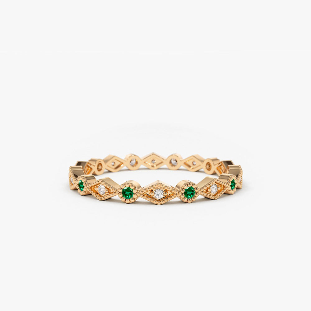 OBFJ1682 - 14k Gold Emerald Art Deco Wedding Band 6