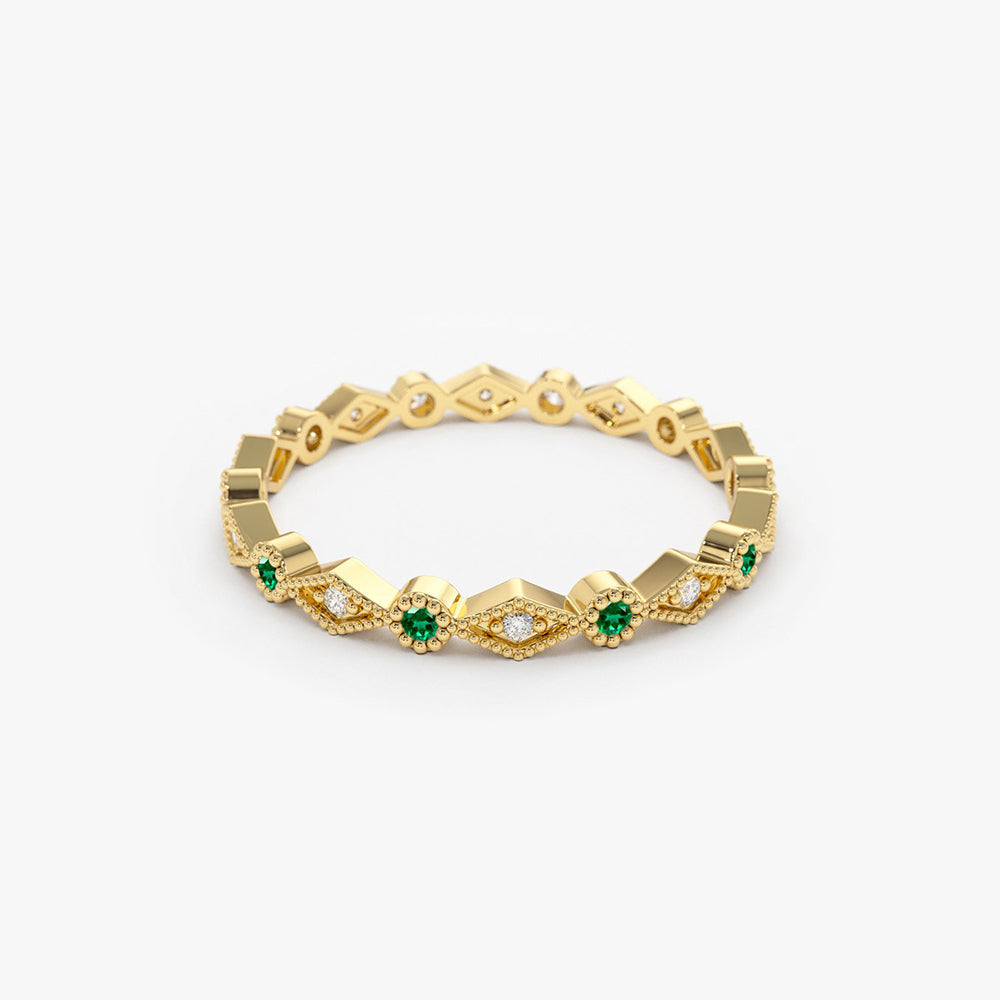OBFJ1682 - 14k Gold Emerald Art Deco Wedding Band 8